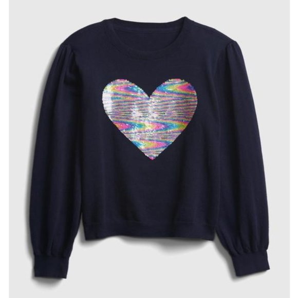 GAP KIDS - Navy flip sequin heart sweater - Picture 1 of 8